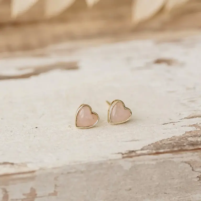Wild Abandon Gold plated Heart of Stone studs / rose quartz