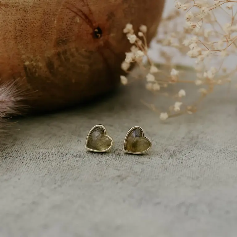 Wild Abandon Gold plated Heart of Stone studs / labradorite