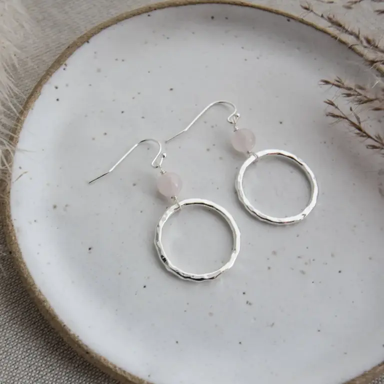 Wild Abandon Silver plated Halo Earrings / rose quartz