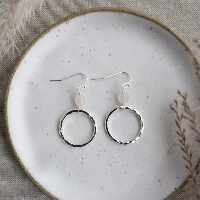 Wild Abandon Silver plated Halo Earrings / rose quartz