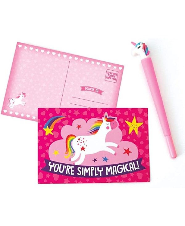 pink Unicorn Stationery Set unicorns /& rainbows 4 pieces rubber ruler pencil