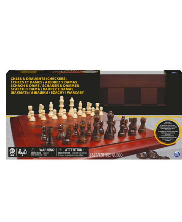Back DELUXE WOOD - FOLDING - CHESS & CHECKERS