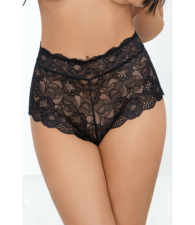 Black Hi-Waist Lace Fullback Panty 59134