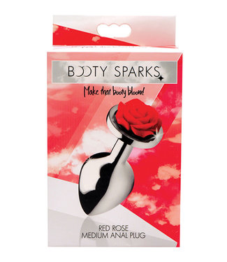 Booty Sparks Red Rose Anal Plug Medium Silver