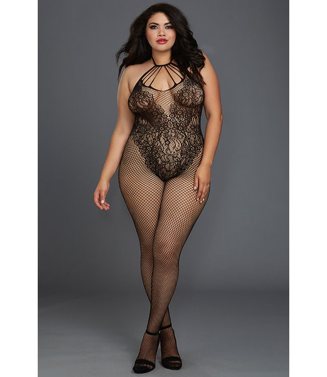 Black Plus Fishnet Bodystocking 0326X