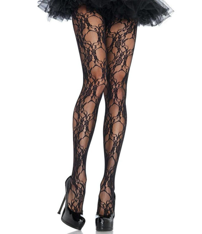 Black Floral Lace Pantyhose 9653