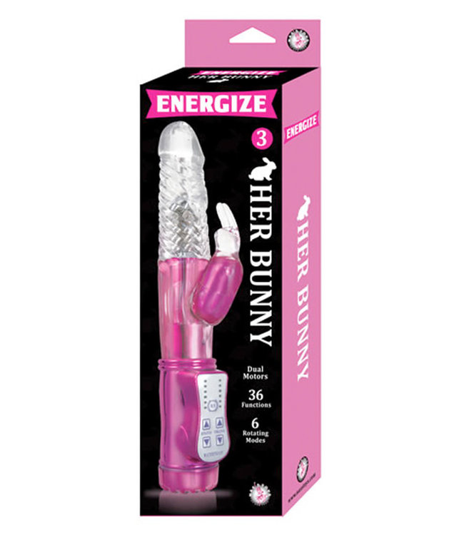 Energize Her Bunny 3 Energize Dual Motors 36 Function 6 Rotation Modes Waterproof Pink