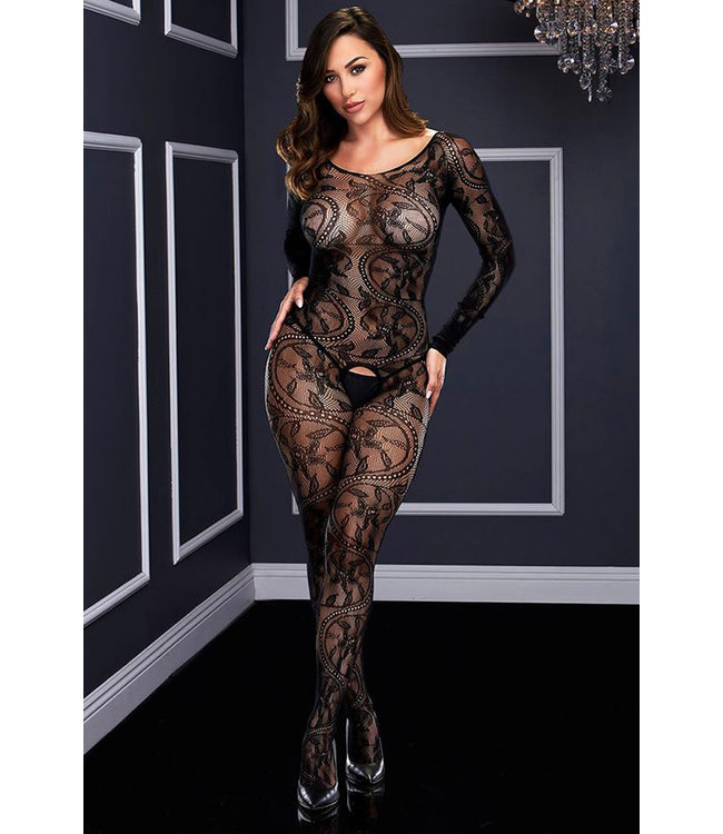 Black Lace Mech Long Sleeve Bodystocking BLW5001 One Size