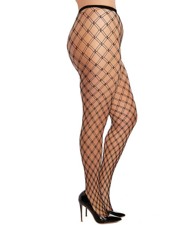 Plus Black Fence Net Pantyhose 0369X Queen