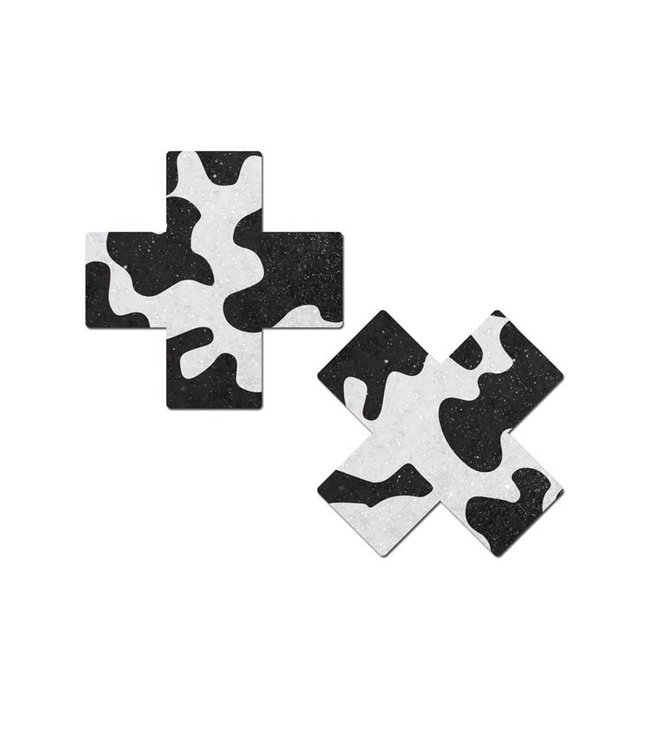 Black & White Cow Print Cross Nipple Pasties