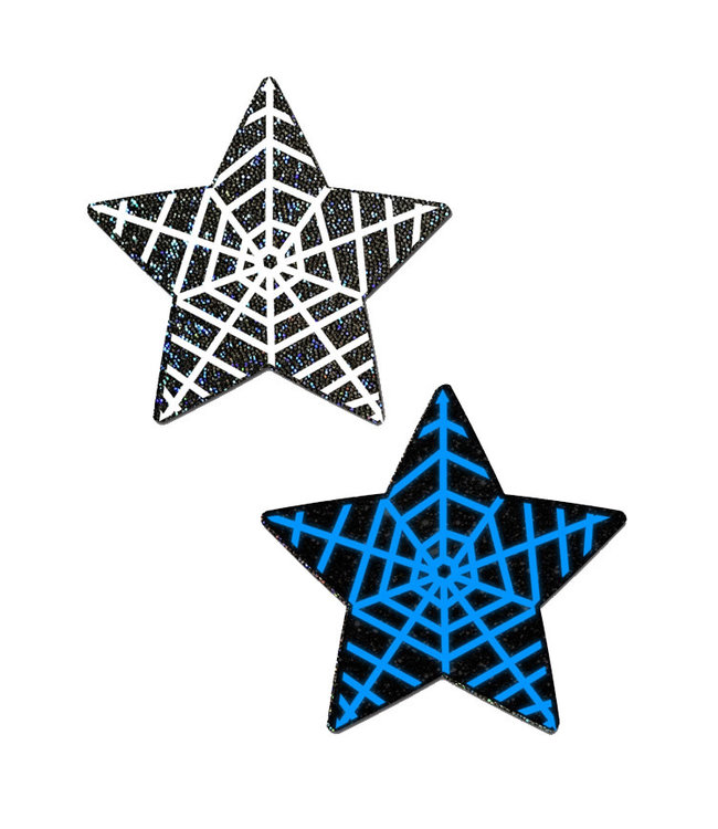 Black Glitter Star with White (Glow-In-The-Dark) Web Nipple Pasties