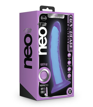Neo Elite Light Glow-in-the-Dark Light Silicone Dual-Density Dildo Neon Purple 7in