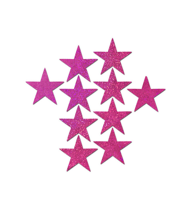 10 Mini Hot Pink Glitter Stars Nipple & Body Pasties