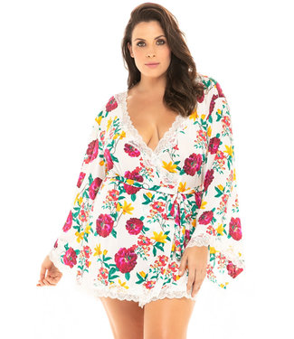 Reina Plus White Floral Robe LJ-10731X