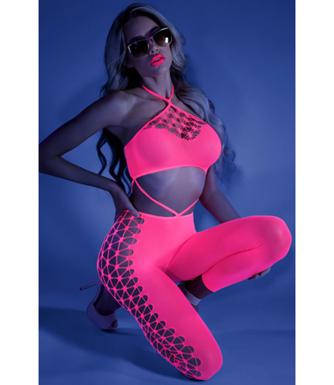 Own The Night Neon Pink Bodystocking GL2109 One Size