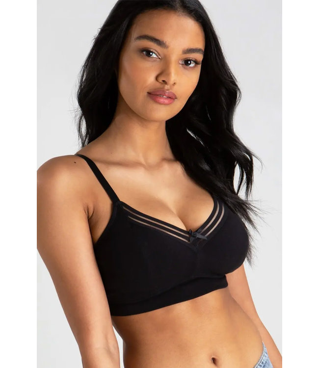 Pour Moi Twist Cotton Soft Non Wired Black Bra 14601