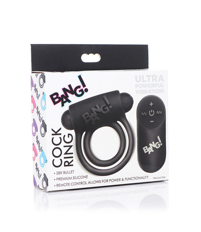 Bang! Vibrating Cock Ring & Bullet with Remote Control Black