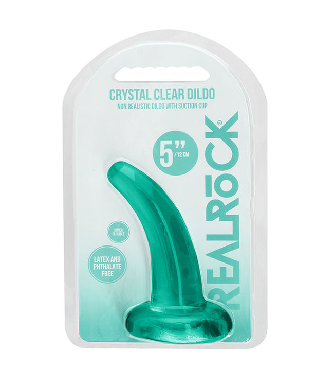 Realrock Crystal Clear Non-Realistic Dildo With Suction Cup Turquoise 5in