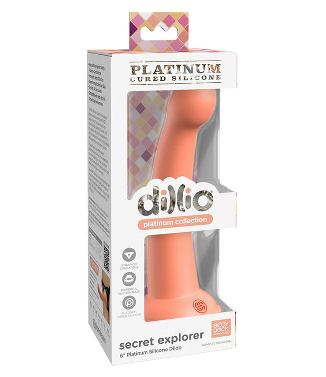 Dillio Platinum Secret Explorer Silicone Dildo Peach 6in