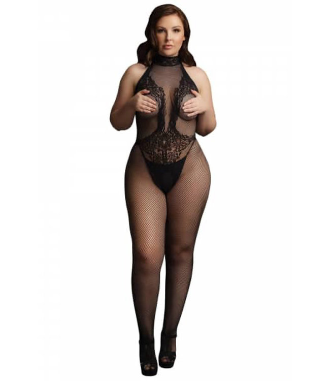 Plus Fishnet Lace Black Bodystocking 78083X Queen