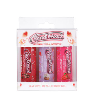 GoodHead Warming Oral Delight Gel Strawberry, Vanilla Cupcake, Chocolate Cherry 3-pack 2oz