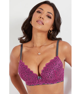 Pour Moi Romance Moulded Plunge Push Up Magenta/Slate Bra 183002