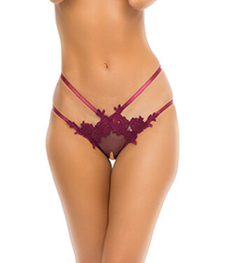 Burgundy I Like it Rough Flower Crotchless Panty 1169