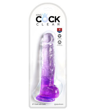 King Cock Clear with Balls 8in Purple
