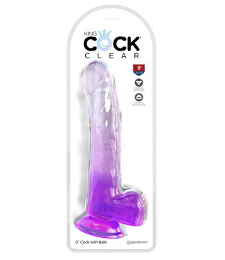 King Cock Clear with Balls 9in Purple