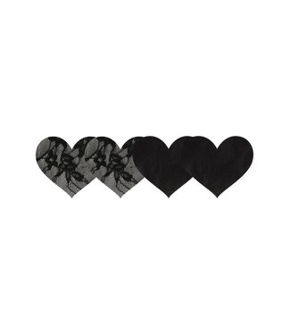 Black Satin and Lace Hearts Pasties PK011H