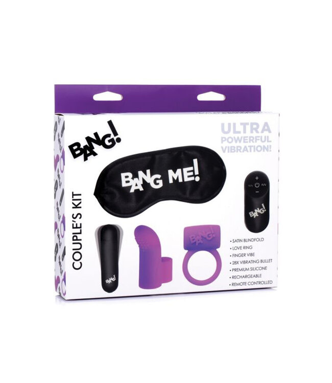 Bang! Couple's Kit with RC Bullet, Blindfold, Cock Ring & Finger Vibe Purple