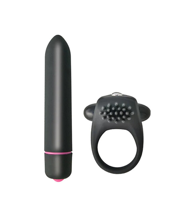 Intense Cockring And Bullet 10 Function Bullet Waterproof Black