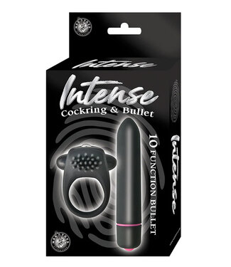 Intense Cockring And Bullet 10 Function Bullet Waterproof Black