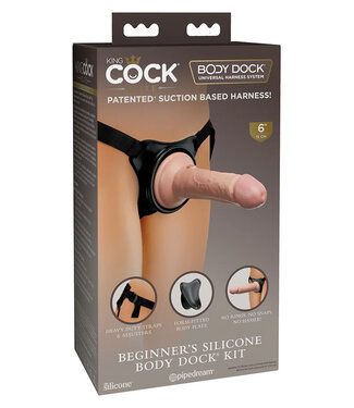 King Cock Elite Beginner's Silicone Body Dock Kit With 6 in. Realistic Suction Cup Dildo Beige/Black
