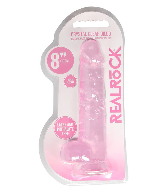 RealRock Crystal Clear Realistic 8in Dildo With Balls and Suction Cup Pink
