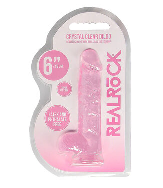 RealRock Crystal Clear Realistic 6in Dildo With Balls and Suction Cup Pink