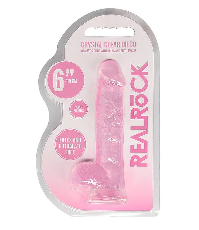 RealRock Crystal Clear Realistic 6in Dildo With Balls and Suction Cup Pink