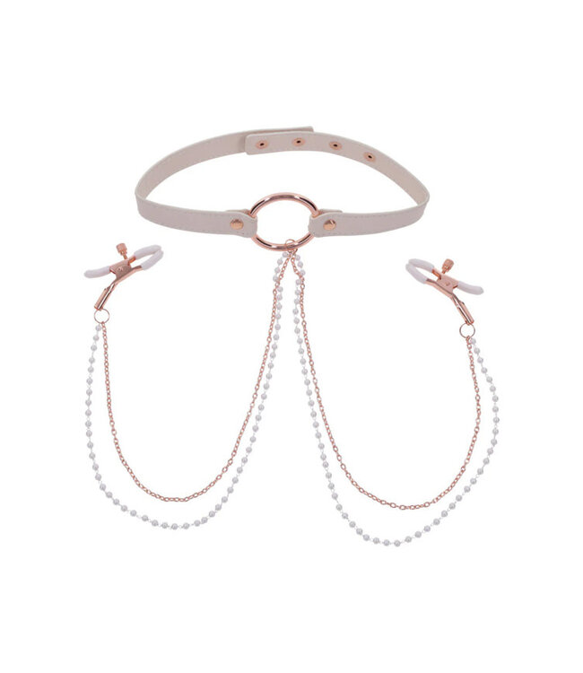 Sportsheets Sex & Mischief Peaches 'n Cream Collar with Nipple Clamps