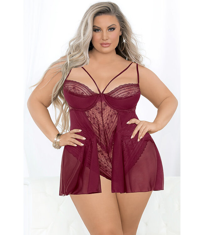 Tina Plus Wine Babydoll 30411X