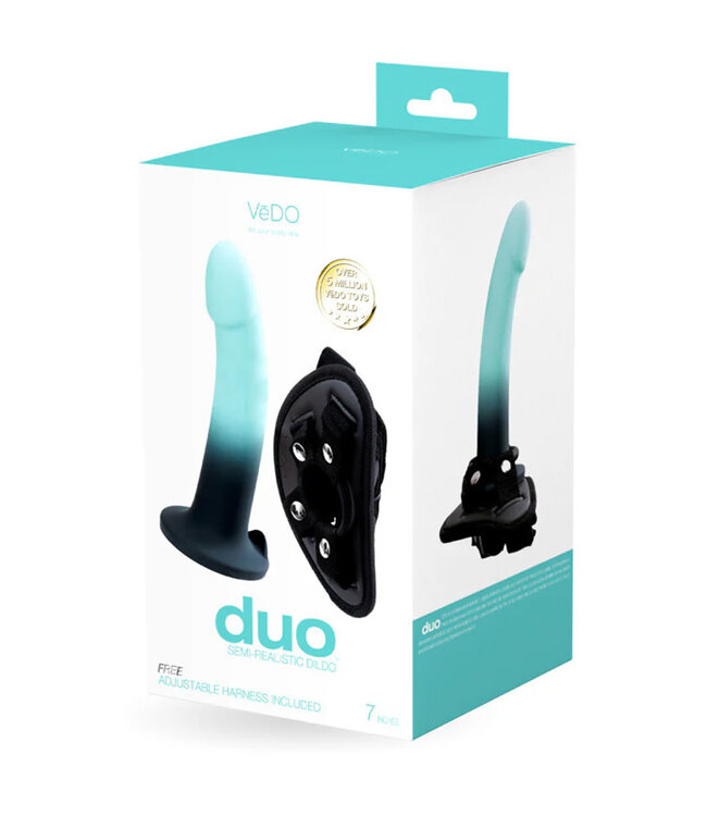 VeDO Duo Silicone Dildo (Non-Vibrating) with Harness Turquoise/Black