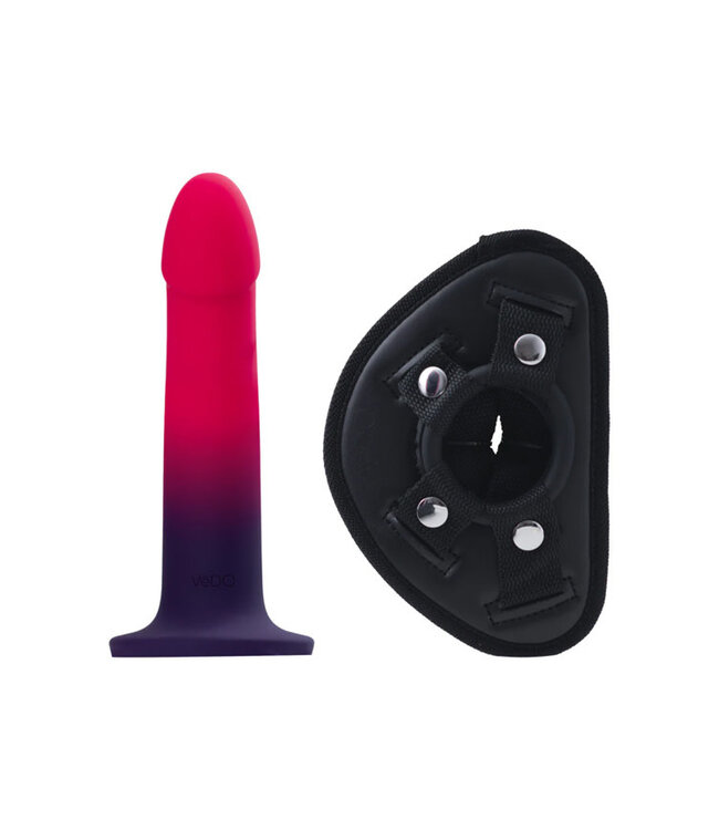 VeDO Duo Silicone Dildo (Non-Vibrating) with Harness Pink/Purple