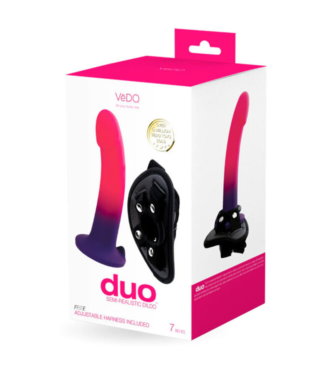 VeDO Duo Silicone Dildo (Non-Vibrating) with Harness Pink/Purple