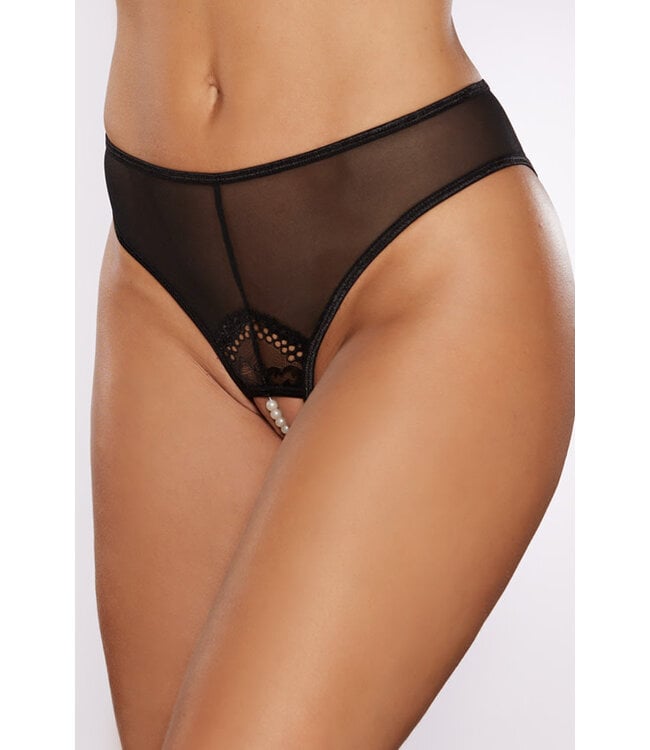 Blushing Black Crotchless Panty A1163B One Size