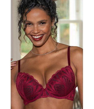 Pour Moi New Romance Padded Push-Up Plunge Bra Cherry Red/ Black 184002