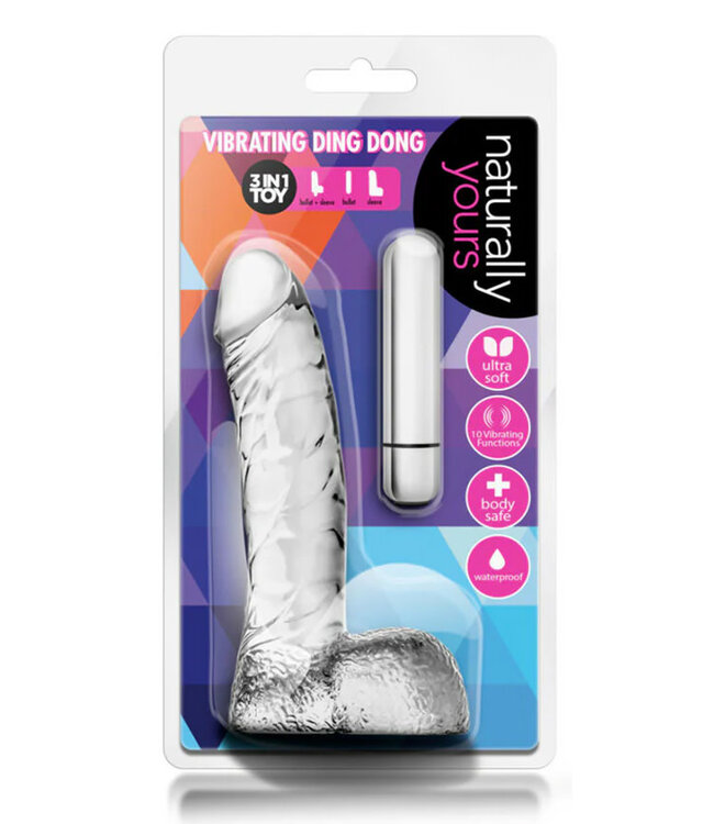 Naturally Yours Vibrating Ding Dong with Balls 6.5in Clear