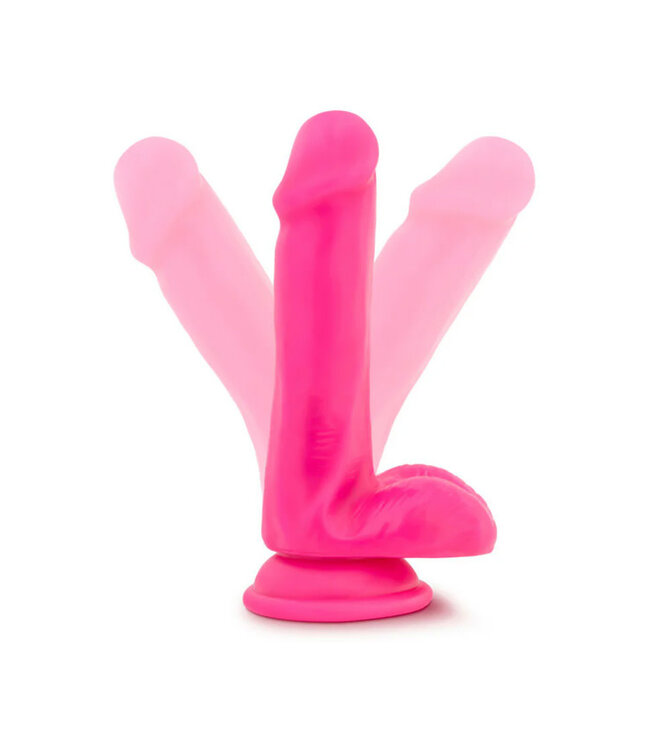 Neo Elite 6 in. Silicone Dual Density Dildo with Balls Neon Pink