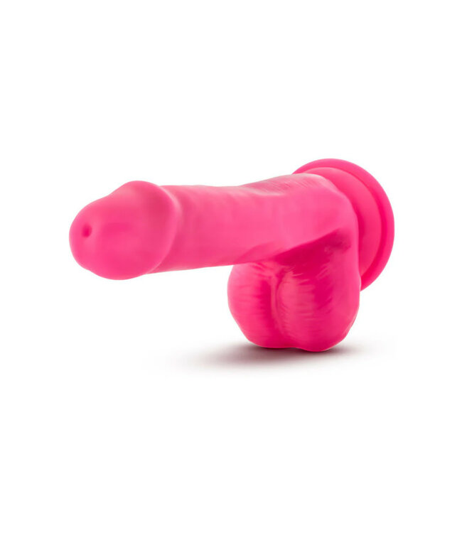Neo Elite 6 in. Silicone Dual Density Dildo with Balls Neon Pink