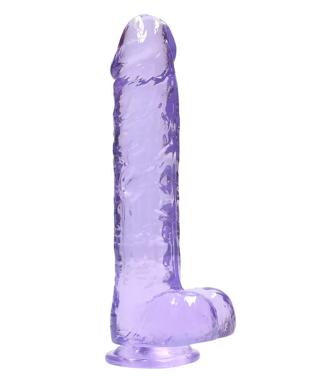 RealRock Crystal Clear Realistic 9 in. Dildo With Balls and Suction Cup Purple