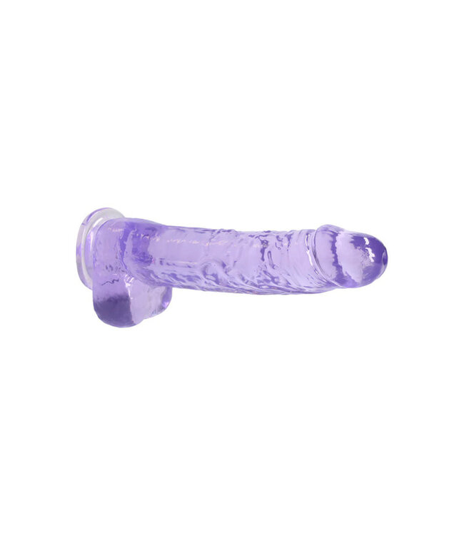 RealRock Crystal Clear Realistic 9 in. Dildo With Balls and Suction Cup Purple