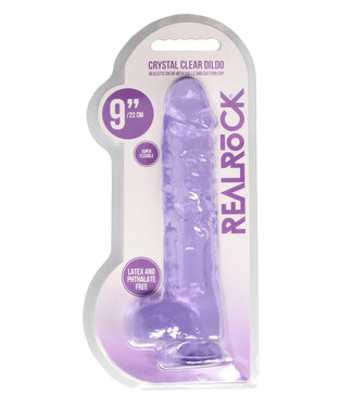 RealRock Crystal Clear Realistic 9 in. Dildo With Balls and Suction Cup Purple